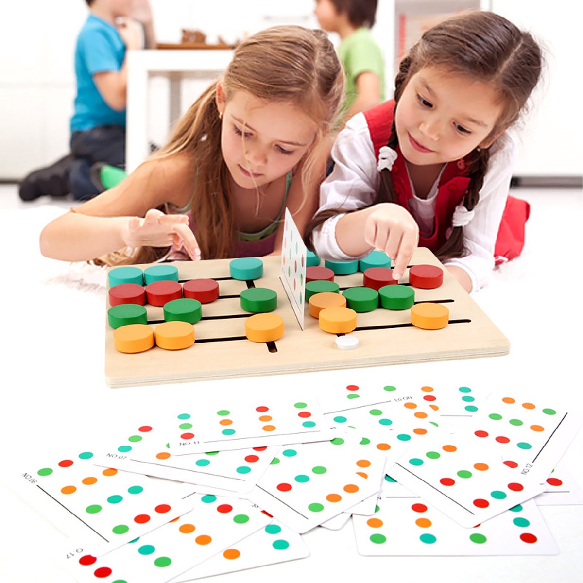 Kerstkinderspeelgoed, vierkleurenspel voor twee spelers, kleuren sorteren, logisch denken trainen, houten speelgoed voor vroege educatie