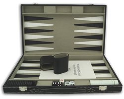 Aurixi® Backgammon Koffer – Luxe Backgammon Set – Lederen Bordspel – Zwart - ‎39cm x 25cm x 6 cm