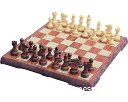 Magnetisch Schaakspel - Kunststof met houtlook - Opklapbaar met sluiting - 45mm Koning