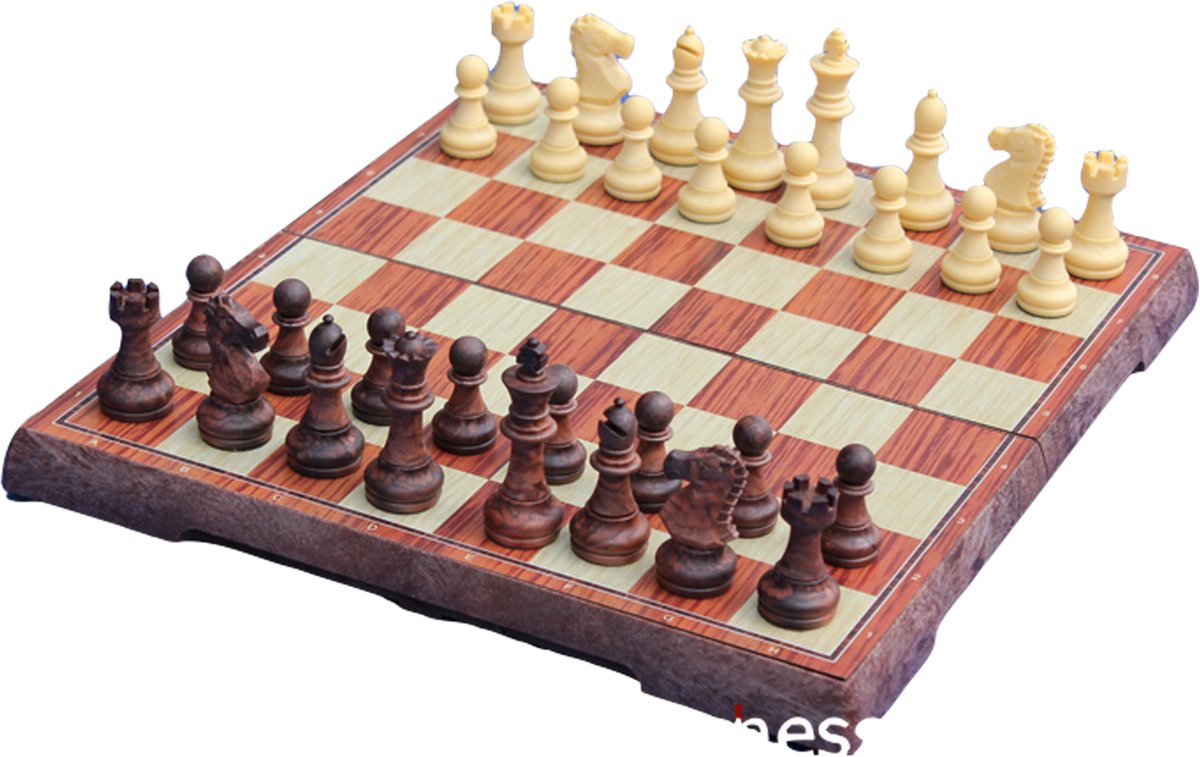 Opklapbaar met sluiting — Magnetisch Schaakspel - 45mm Koning - Kunststof met houtlook