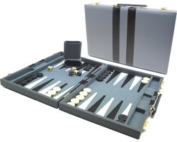 HOT Games Backgammon koffer - Grijs bordspel met dobbelbekers en stenen