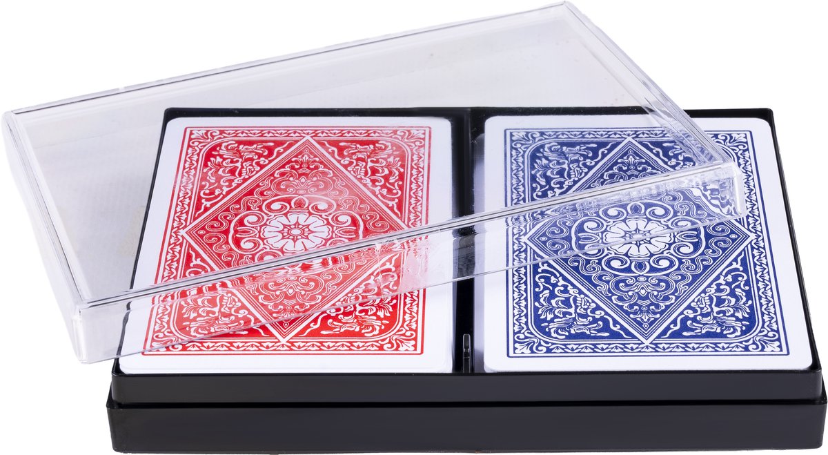 Longfield Speelkaarten 100% Plastic – 2 Sets in Kunststof Doosje – 4 Indexen – Duurzaam Kaartspel voor Gezelschapsspellen & Familiespel - Engelhart
