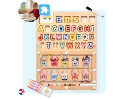 Mauzek® Magnetisch Doolhof Letters en Kleuren – Montessori speelgoed – Houten speelgoed – Sensorisch speelgoed – Alfabet – Activiteitenbord – Motoriek speelgoed – Peuter – Letters – Magneet spel – Jongens – Meisjes – 3 jaar – 4 jaar – 5 jaar – 6 jaar