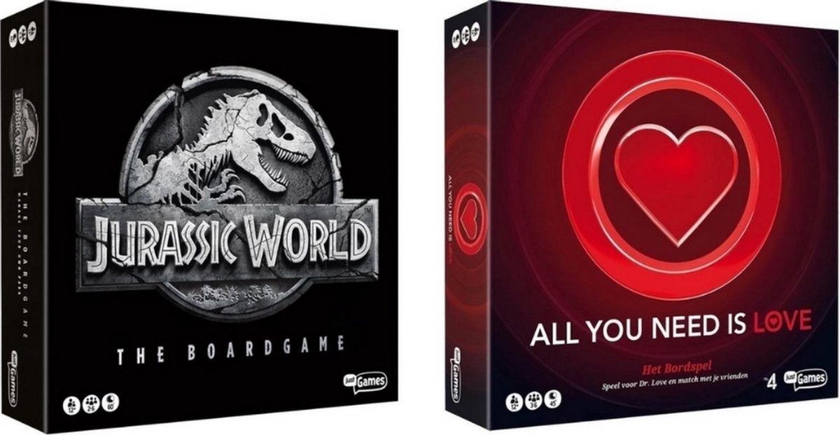 Jurassic World the boardgame & All You Need Is Love Bordspel — Spellenbundel - 2 Stuks