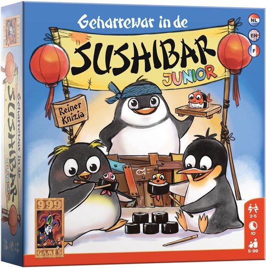 999 Games - Geharrewar in de Sushibar Junior - Dobbelspel - Snel dobbelspel voor het hele gezin - Gezelschapsspel - Familiespel - Klein cadeautje - bevat spelregels in NL en EN en FR