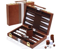 AHD® Backgammon - Backgammon Koffer - Backgammon Reiseditie - Backgammon Hout - Bruin - 29cm x 20cm x 1cm
