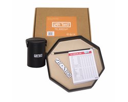 Lapi Toys - Dobbelspel - Yahtzee - Yatzee - Dobbel - Dobbelbord - Gezelschapsspel - Dobbelpiste - Dobbelsteenbak - Dobbelbeker - Rolling tray - Met dobbelstenen set, scoreblok, dobbelbak, dice cup en potloden - Reisspel - Beige