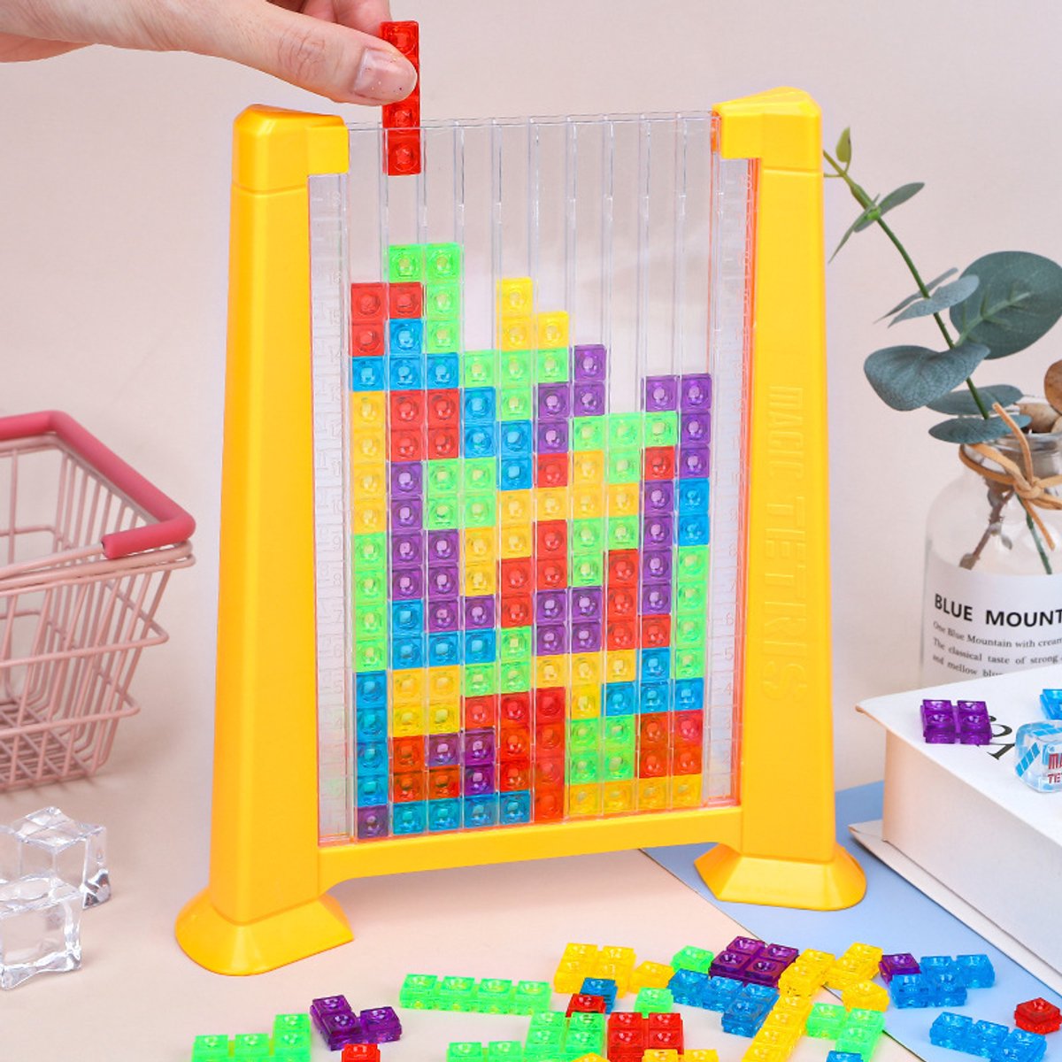 Tetris puzzel Houten 3D - educatief denkspel voor peuters van 3‑6 jaar Gekleurd acryl + hout - gestapeld montessori speelgoed