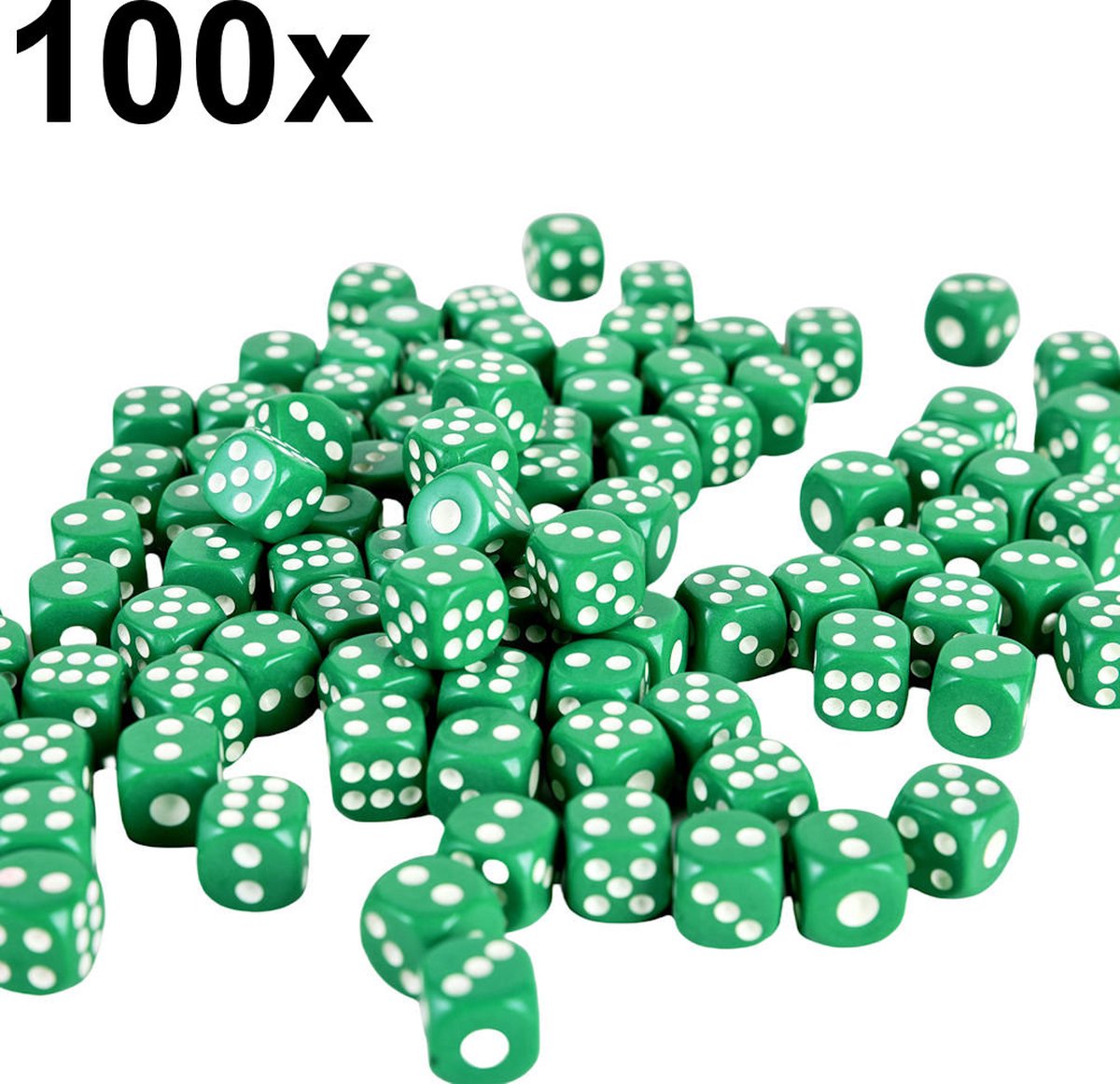 Decopatent - 100 STUKS Dobbelstenen GROEN - Dobbelsteen - Afm 1.4 x 1.4 x 1.4 Cm - Dice - Dobbelen - Groene Dobbelstenenset gekleurd - Yahtzee - Bordspel - Gezelschapsspel - Voor Dobbelsteen Spelletje - Set 100 stuks - Kleur: Groen