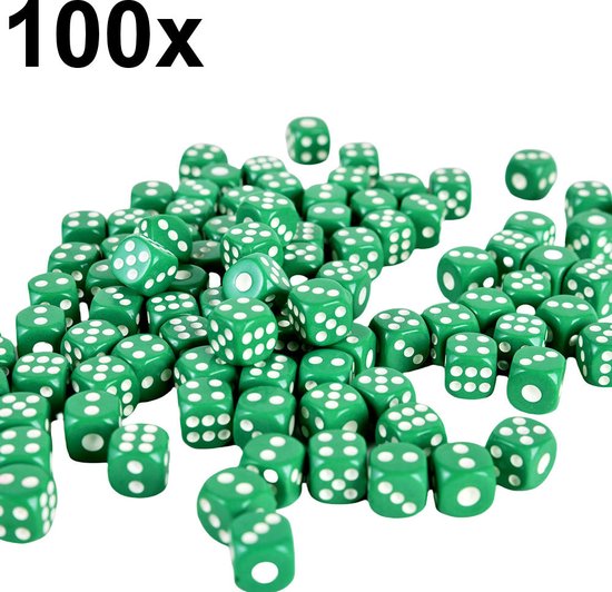 Decopatent - 100 STUKS Dobbelstenen GROEN - Dobbelsteen - Afm 1.4 x 1.4 x 1.4 Cm - Dice - Dobbelen - Groene Dobbelstenenset gekleurd - Yahtzee - Bordspel - Gezelschapsspel - Voor Dobbelsteen Spelletje - Set 100 stuks - Kleur: Groen