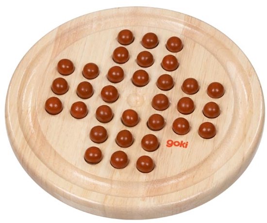 Solitaire spel 23x2cm - Inclusief houten knikkers - Gemaakt van rubberboomhout
