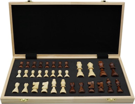 Schaakstenen - Opvouwbaar Houten Schaakbord - 30x30 cm - Duurzaam Spel voor Kinderen en Volwassenen