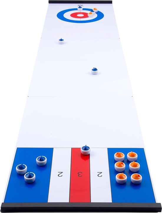 Curling / Shuffleboard Set Driedelig – Inclusief 16 Pucks in Twee Kleuren, Magnetische Verbinding & Spelregels – Indoor & Outdoor Gezelschapsspel – Engelhart