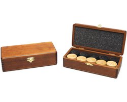 Damstenen blank/zwart in bruin houten klap-kist HOT Games