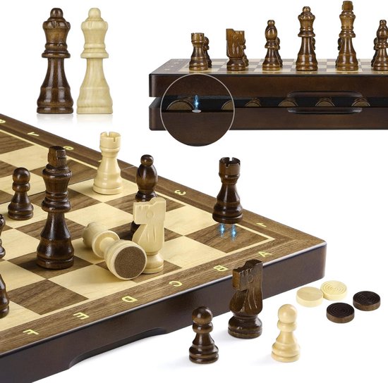 Zyrex® Magnetisch Schaakbord - Schaakspel met schaakstukken - Reis Schaakset - Bruin - 38cm x 38cm x 1cm