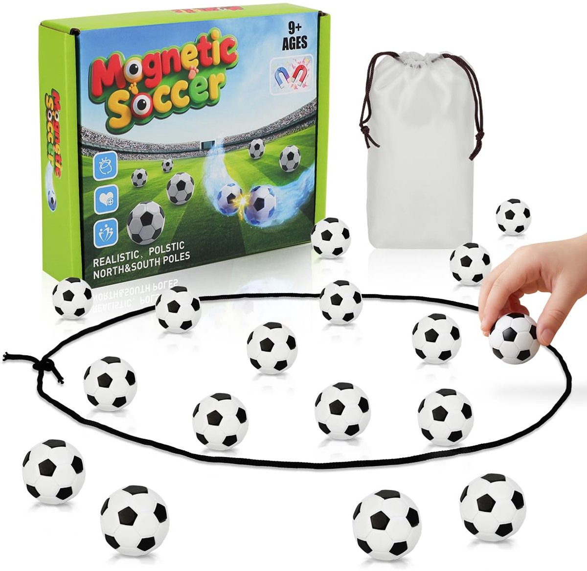 COOAU - Voetbal magnetisch spel - Met touw en 20 voetbalvormige stenen - Leuk puzzelstrategiespel - Voor familie spelletjesavond, feestjes, reizen en kamperen