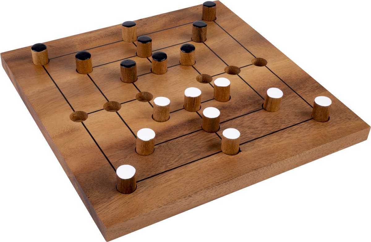 Acaciahout — Nine Men Morris - 18 Pionnen - Groot Formaat - Strategisch Spel - Engelhart - Houten Bordspel