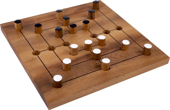 Nine Men Morris – Houten Bordspel – Acaciahout – 18 Pionnen – Groot Formaat – Strategisch Spel - Engelhart