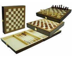 Schaak-dam-backgammon klapcassette hout 29x29 cm HOT Games