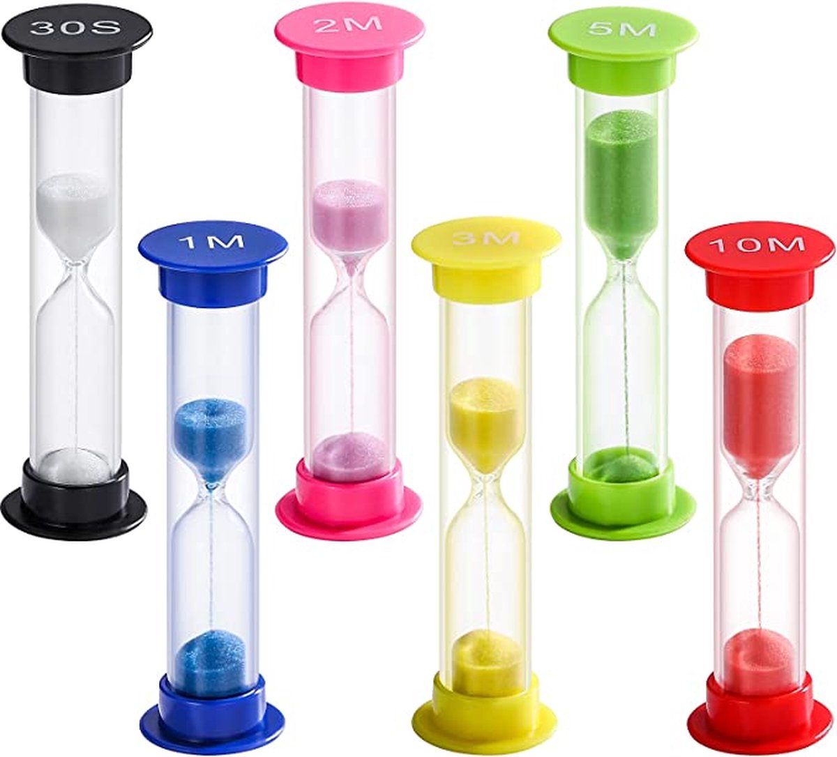 XYZ Goods - Premium set van 6 zandlopers in 30 seconden, 1, 2, 3, 5 en 10 minuten voor spellen, yoga, douch & tandenpoetsen