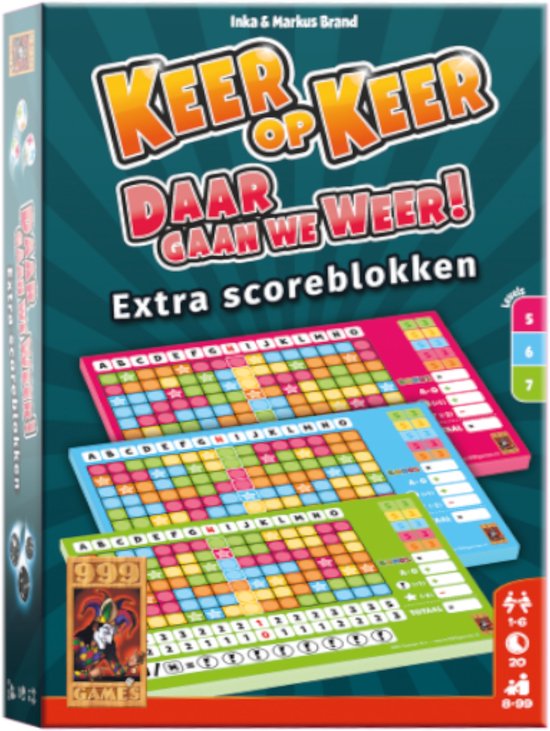 999 Games - Scoreblokken - Keer op Keer - drie stuks - Level 5, 6 en 7 - Dobbelspel
