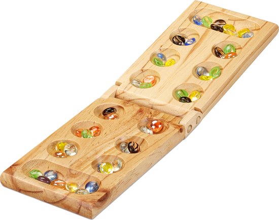 kalaha spel - klapbaar - 48 speelstenen - hout - kinderen en volwassenen - voor 2 personen