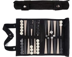 TIM® Backgammon Koffer – Luxe Backgammon Set – Lederen Bordspel – Reisspel Set - Draagbaar – Set Voor 2 Spelers - 35 x 25 cm - Zwart - 26cm x 6cm x 6cm