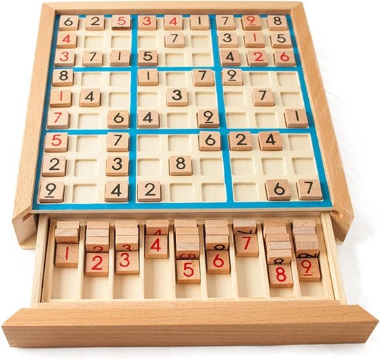 Houten Sudoku Bordspel voor Kinderen en Volwassenen – Educatief Logicaspel met Opberglade – 22,5 x 22,5 cm