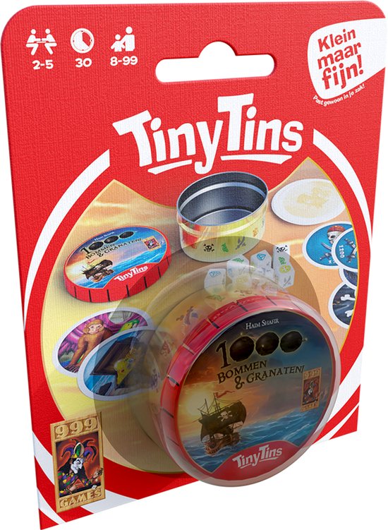 999 Games - Tiny Tins: 1000 Bommen en Granaten - Een grote buit in een klein schatkistje! - Reisspel - Familiespel - Klein cadeautje