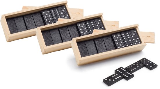Domino spel 84x stuks steentjes in houten kistje - Gezelschapsspel - Familiespel - Klassiek dominospel
