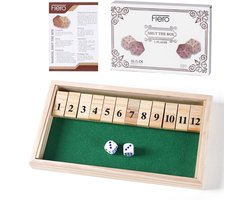 Flero Shut The Box, Houten Dobbelspel, Klepspel - 1 Speler Bordspel met 12 Klepjes en 2 Dobbelstenen - Montessori Tactiek- en Rekenspel voor Kinderen, Volwassenen en Ouderen vanaf 3 Jaar - Reisspel, Cadeau (Groen)