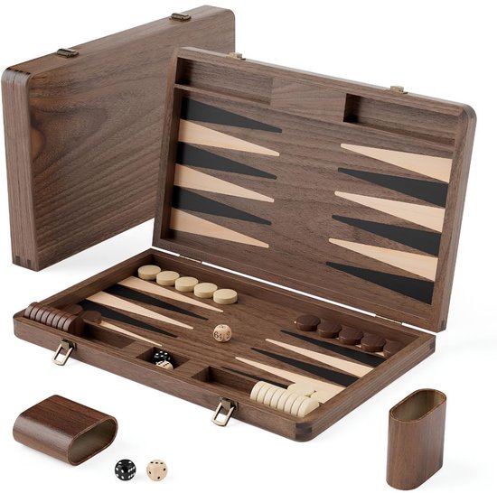 NIVA® Backgammon - Luxe Reiseditie - Backgammon Koffer - Bruin - 37cm x 23cm x 1cm