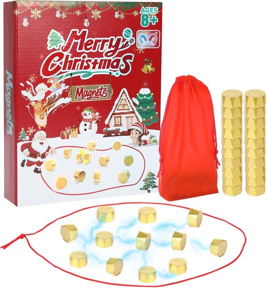 Magnetisch schaakspel, kerstmagneetspel met 20 magneetstenen, magnetisch schaakspel, draagbaar magneetsteenspel voor reisspellen, familiebijeenkomsten