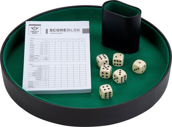 Dobbelset Compleet - Pokerpiste 26 cm - Pokerbeker - 6 Dobbelstenen 16 mm - Scoreblok - Poker & Dobbel Accessoire - Engelhart