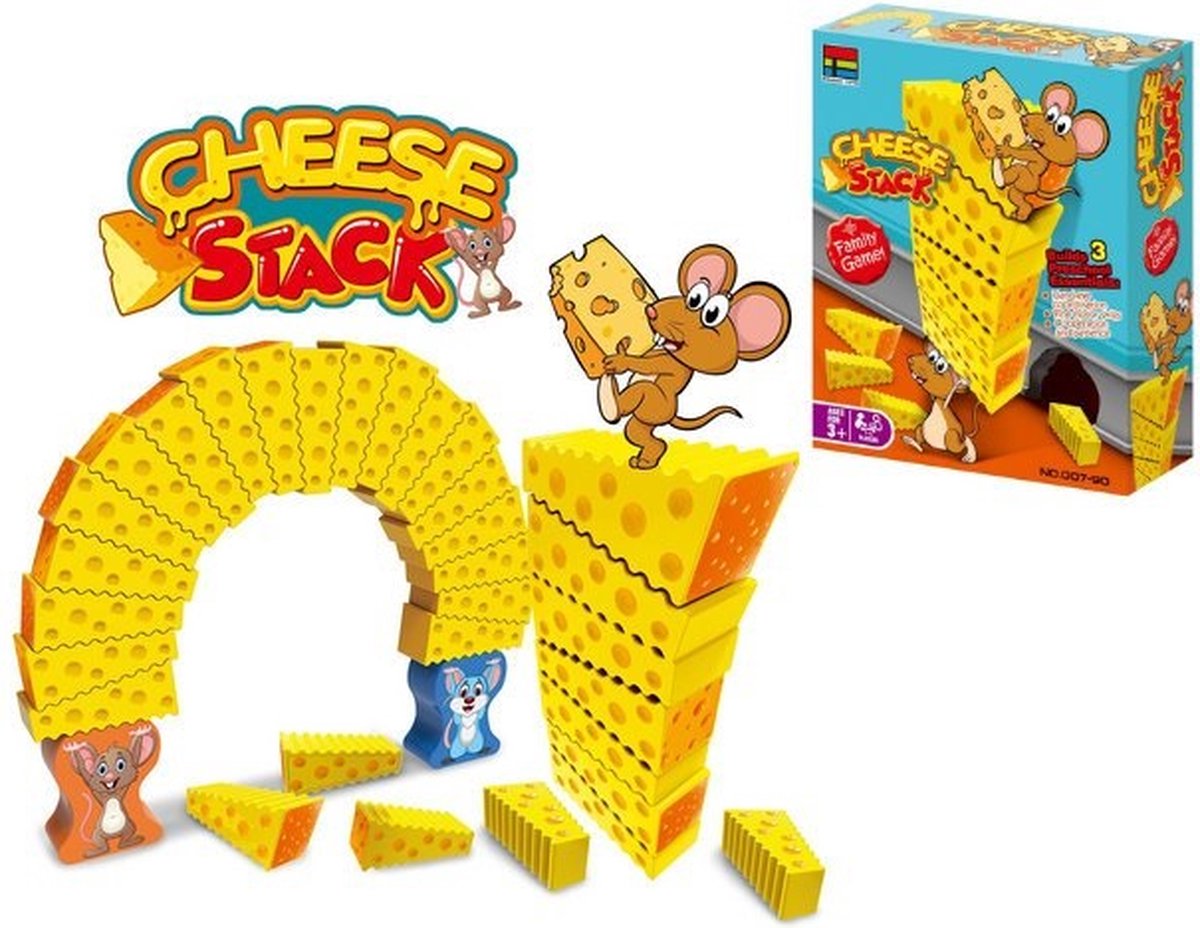 Kaas & Muis Balans Spel - Balans Spel - Stapel de Kaas Blokjes en Test Je Evenwicht - Gezelschapsspel voor de hele familie