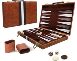 HEZIVO® Backgammon Koffer - Klassiek Bordspel - Voor 2 Spelers - Schaakstukken en Dobbelstenen