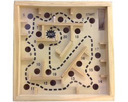 HOT Games houten labyrint spel klein - behendigheidsspel 12x12 cm.