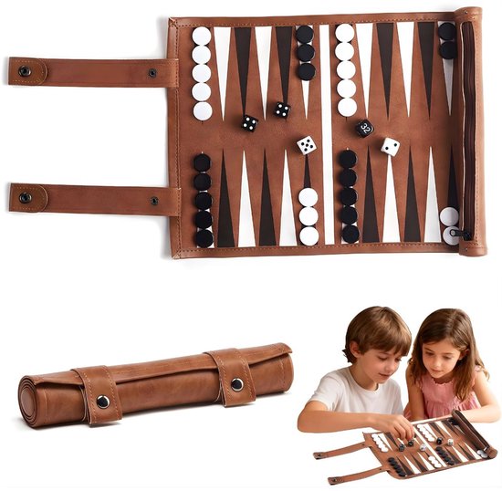 DnA® Backgammon - Backgammon Koffer - Backgammon Reiseditie - Backgammon Hout - Bruin - 20cm x 5cm x 1cm