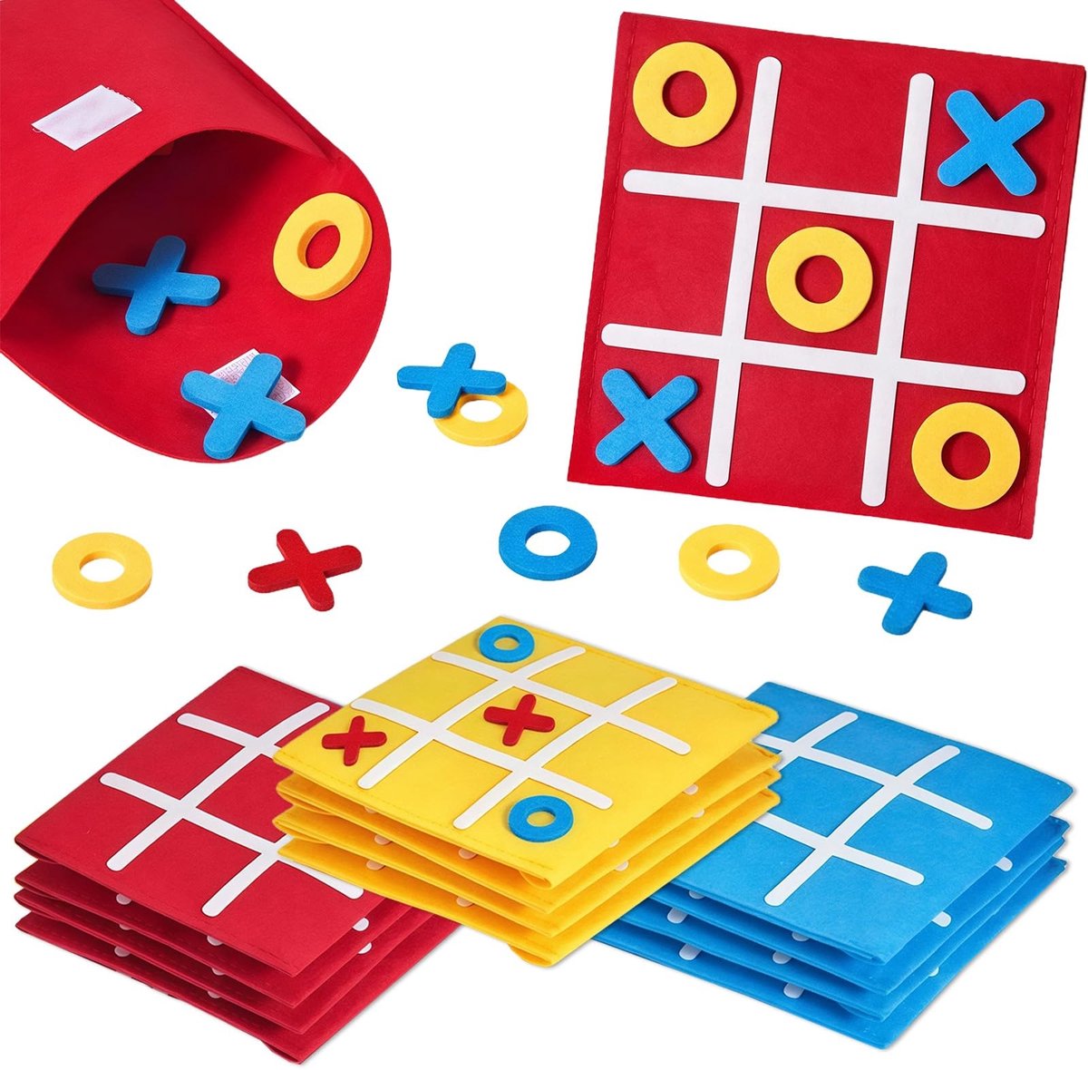 Dailygoods- Tic Tac Toe Spel 12-delig - Vilt Bordspel - Duurzaam Mini-Spel - Cadeautje Kinderen - Reisspel - Perfect voor Feestjes