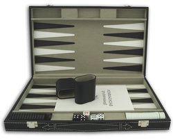 YOR® Backgammon Koffer – Luxe Backgammon Set Van Kunstleder – Bordspel – Reisspel Set - Draagbaar – Set Voor 2 Spelers- Zwart - 48cm x 39cm x 6cm