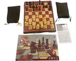 Magnetisch Schaakspel - Kunststof met houtlook - Opklapbaar met sluiting - 61mm Koning