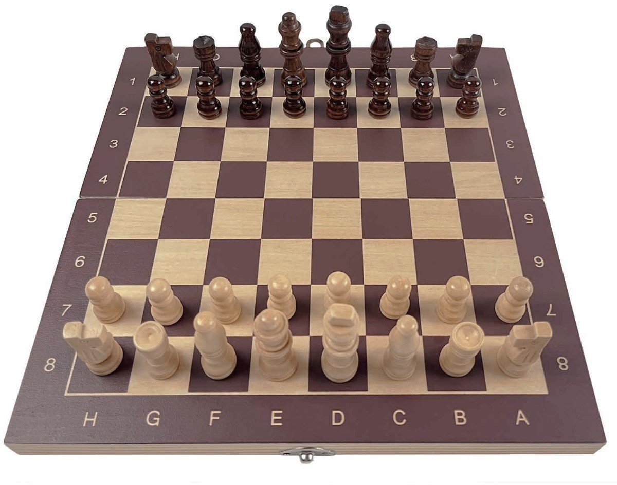 3‑in‑1 Houten Bordspel – Schaken, Dammen & Backgammon – Inklapbaar Bord – 29,5×29,5 cm