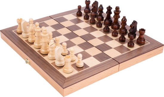 Schaakspel Beukenhout met Walnoot Fineer – Opklapbaar Houten Schaakbord 30x30 cm – Luxe Ingelegd Speelveld – Reis & Thuis editie – Engelhart