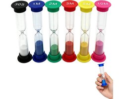 6-delige zandloper timer set voor kinderen - Kleurrijke zandlopers met 30 seconden - 1 - 2 - 3 - 5 en 10 minuten - Visuele leertimer en tandenpoets timer voor school - thuis en spelletjes