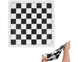 Schaakstenen - Plat Schaakbord - Zwart en Wit - 23 x 15 x 0,5 cm Kunstleren Draagbaar Schaakspel - Voor Reizen en Kinderen