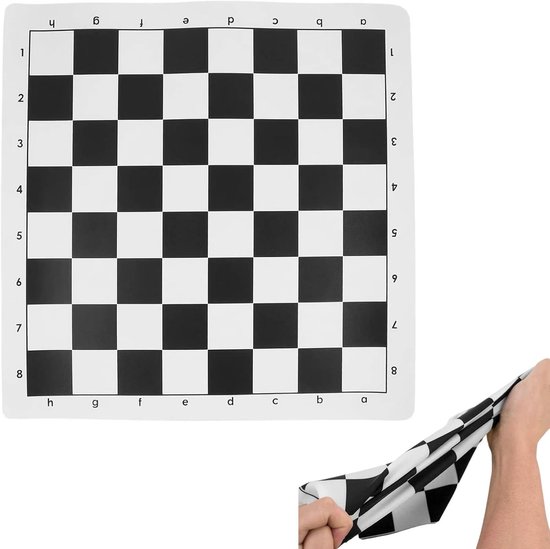Schaakstenen - Plat Schaakbord - Zwart en Wit - 23 x 15 x 0,5 cm Kunstleren Draagbaar Schaakspel - Voor Reizen en Kinderen