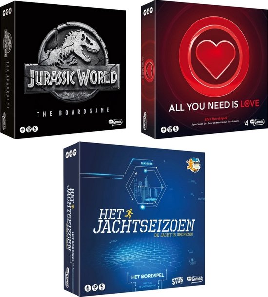 Spellenbundel - 3 Stuks - Jurassic World the boardgame & All You Need Is Love Bordspel & Temptation Island