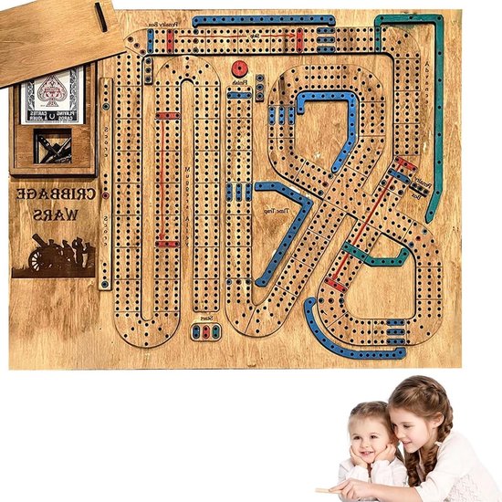 Nieuwe houten Cribbage Board Game Set met ingebouwde opbergvak voor kinderen - Cribbage Wars-bordspel speelgoed voor jongens van 6 7 8 jaar