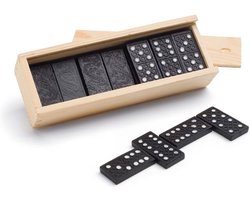 Domino spel 112x stuks steentjes in houten kistjes - Gezelschapsspel - Familiespel - Klassiek dominospel