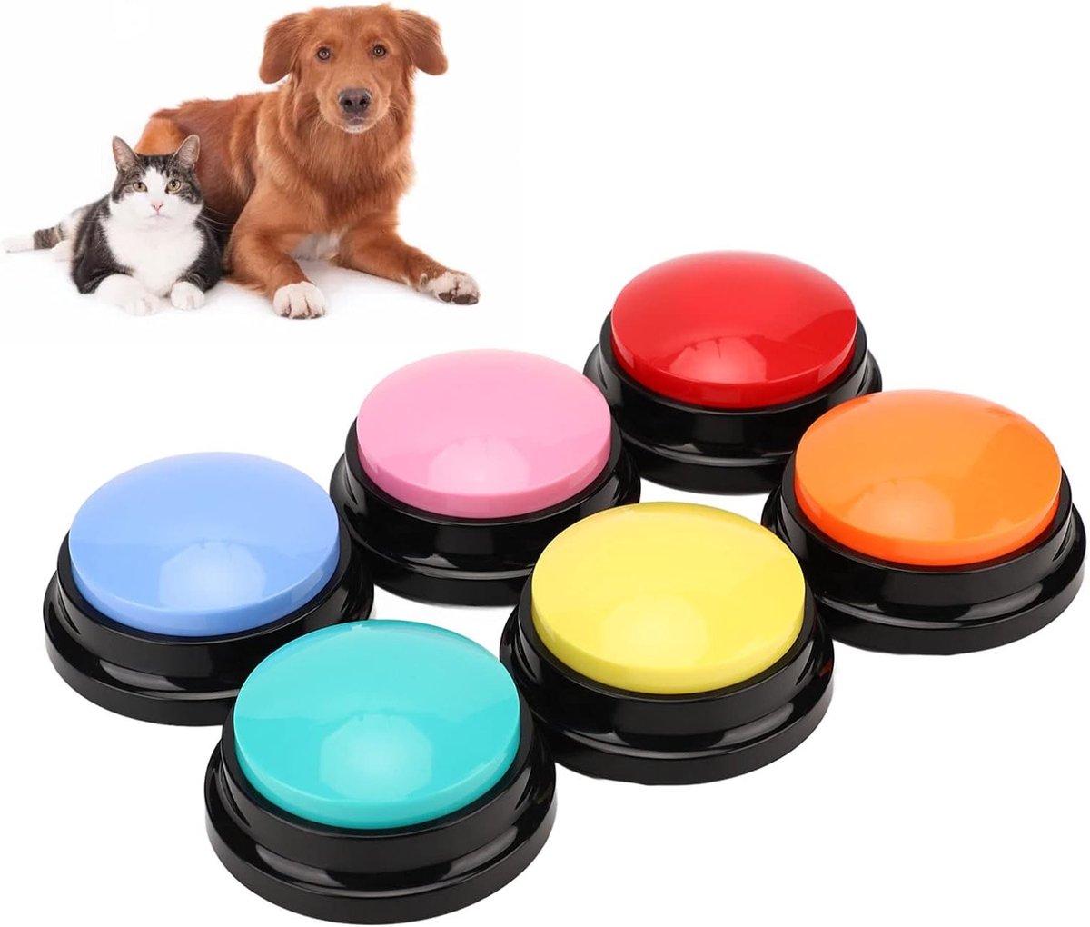 Pratende Knoppen voor Huisdieren, 6 Kleuren, 30 Seconden Opnemen en Afspelen, Communicatie en Spelletjes voor Honden en Katten